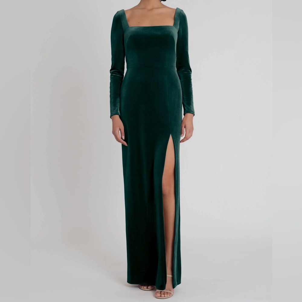BHLDN Anthropologie Jenny Yoo Rachel Square-Neck Emerald Velvet Dress Sz 18